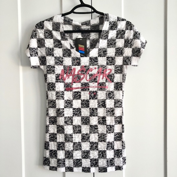 Nascar, Black and White Checkered, Racing T-Shirt, Womens, Size M, New With Tags - Picture 1 of 13